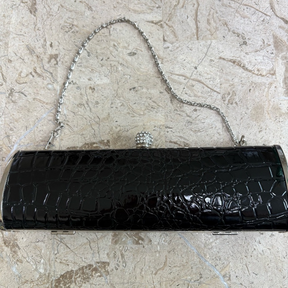 Mad by Design Black Faux Patent Leather Alligator Embossed Small Clutch